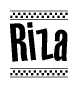The clipart image displays the text Riza in a bold, stylized font. It is enclosed in a rectangular border with a checkerboard pattern running below and above the text, similar to a finish line in racing. 