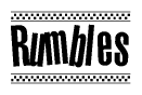 The clipart image displays the text Rumbles in a bold, stylized font. It is enclosed in a rectangular border with a checkerboard pattern running below and above the text, similar to a finish line in racing. 
