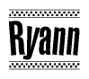 The clipart image displays the text Ryann in a bold, stylized font. It is enclosed in a rectangular border with a checkerboard pattern running below and above the text, similar to a finish line in racing. 