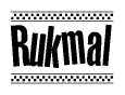 The clipart image displays the text Rukmal in a bold, stylized font. It is enclosed in a rectangular border with a checkerboard pattern running below and above the text, similar to a finish line in racing. 
