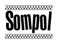 The clipart image displays the text Sompol in a bold, stylized font. It is enclosed in a rectangular border with a checkerboard pattern running below and above the text, similar to a finish line in racing. 
