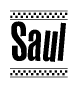 The image contains the text Saul in a bold, stylized font, with a checkered flag pattern bordering the top and bottom of the text.
