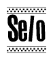 The image contains the text Selo in a bold, stylized font, with a checkered flag pattern bordering the top and bottom of the text.