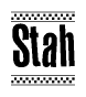The image contains the text Stah in a bold, stylized font, with a checkered flag pattern bordering the top and bottom of the text.