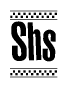 The image contains the text Shs in a bold, stylized font, with a checkered flag pattern bordering the top and bottom of the text.