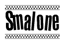 The image contains the text Smalone in a bold, stylized font, with a checkered flag pattern bordering the top and bottom of the text.