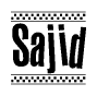 The image contains the text Sajid in a bold, stylized font, with a checkered flag pattern bordering the top and bottom of the text.