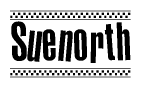 The clipart image displays the text Suenorth in a bold, stylized font. It is enclosed in a rectangular border with a checkerboard pattern running below and above the text, similar to a finish line in racing. 