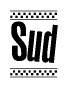 The clipart image displays the text Sud in a bold, stylized font. It is enclosed in a rectangular border with a checkerboard pattern running below and above the text, similar to a finish line in racing. 