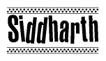 The image contains the text Siddharth in a bold, stylized font, with a checkered flag pattern bordering the top and bottom of the text.