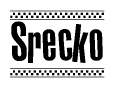 The image contains the text Srecko in a bold, stylized font, with a checkered flag pattern bordering the top and bottom of the text.
