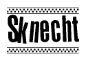 The image contains the text Sknecht in a bold, stylized font, with a checkered flag pattern bordering the top and bottom of the text.