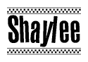 The image contains the text Shaylee in a bold, stylized font, with a checkered flag pattern bordering the top and bottom of the text.