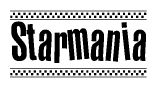 The image contains the text Starmania in a bold, stylized font, with a checkered flag pattern bordering the top and bottom of the text.