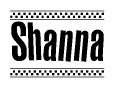 The clipart image displays the text Shanna in a bold, stylized font. It is enclosed in a rectangular border with a checkerboard pattern running below and above the text, similar to a finish line in racing. 