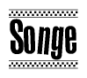 The image contains the text Songe in a bold, stylized font, with a checkered flag pattern bordering the top and bottom of the text.