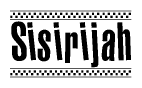 The image is a black and white clipart of the text Sisirijah in a bold, italicized font. The text is bordered by a dotted line on the top and bottom, and there are checkered flags positioned at both ends of the text, usually associated with racing or finishing lines.