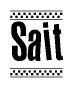 The clipart image displays the text Sait in a bold, stylized font. It is enclosed in a rectangular border with a checkerboard pattern running below and above the text, similar to a finish line in racing. 