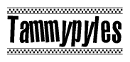 The image contains the text Tammypyles in a bold, stylized font, with a checkered flag pattern bordering the top and bottom of the text.