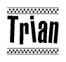   The image contains the text Trian in a bold, stylized font, with a checkered flag pattern bordering the top and bottom of the text. 