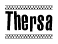 The clipart image displays the text Thersa in a bold, stylized font. It is enclosed in a rectangular border with a checkerboard pattern running below and above the text, similar to a finish line in racing. 