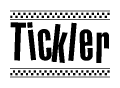 The clipart image displays the text Tickler in a bold, stylized font. It is enclosed in a rectangular border with a checkerboard pattern running below and above the text, similar to a finish line in racing. 