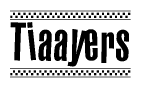 The clipart image displays the text Tiaayers in a bold, stylized font. It is enclosed in a rectangular border with a checkerboard pattern running below and above the text, similar to a finish line in racing. 
