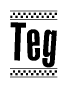 The image contains the text Teg in a bold, stylized font, with a checkered flag pattern bordering the top and bottom of the text.