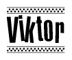 The image contains the text Viktor in a bold, stylized font, with a checkered flag pattern bordering the top and bottom of the text.