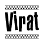 The image contains the text Virat in a bold, stylized font, with a checkered flag pattern bordering the top and bottom of the text.