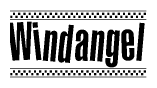 The image contains the text Windangel in a bold, stylized font, with a checkered flag pattern bordering the top and bottom of the text.