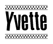 The clipart image displays the text Yvette in a bold, stylized font. It is enclosed in a rectangular border with a checkerboard pattern running below and above the text, similar to a finish line in racing. 
