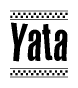 The image contains the text Yata in a bold, stylized font, with a checkered flag pattern bordering the top and bottom of the text.