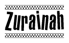 The clipart image displays the text Zurainah in a bold, stylized font. It is enclosed in a rectangular border with a checkerboard pattern running below and above the text, similar to a finish line in racing. 