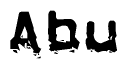 The image contains the word Abu in a stylized font with a static looking effect at the bottom of the words