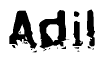 This nametag says Adil, and has a static looking effect at the bottom of the words. The words are in a stylized font.