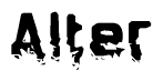 This nametag says Alter, and has a static looking effect at the bottom of the words. The words are in a stylized font.