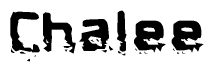 This nametag says Chalee, and has a static looking effect at the bottom of the words. The words are in a stylized font.