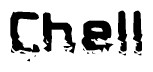 The image contains the word Chell in a stylized font with a static looking effect at the bottom of the words