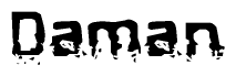 The image contains the word Daman in a stylized font with a static looking effect at the bottom of the words