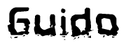 This nametag says Guido, and has a static looking effect at the bottom of the words. The words are in a stylized font.