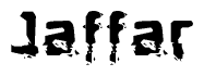 This nametag says Jaffar, and has a static looking effect at the bottom of the words. The words are in a stylized font.