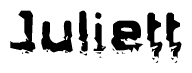 The image contains the word Juliett in a stylized font with a static looking effect at the bottom of the words