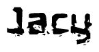   The image contains the word Jacy in a stylized font with a static looking effect at the bottom of the words 
