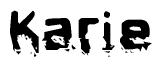 The image contains the word Karie in a stylized font with a static looking effect at the bottom of the words