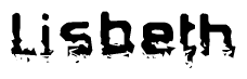 The image contains the word Lisbeth in a stylized font with a static looking effect at the bottom of the words