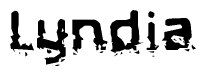 The image contains the word Lyndia in a stylized font with a static looking effect at the bottom of the words