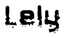 This nametag says Lely, and has a static looking effect at the bottom of the words. The words are in a stylized font.