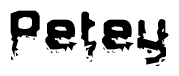 The image contains the word Petey in a stylized font with a static looking effect at the bottom of the words