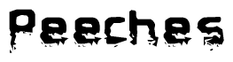 The image contains the word Peeches in a stylized font with a static looking effect at the bottom of the words